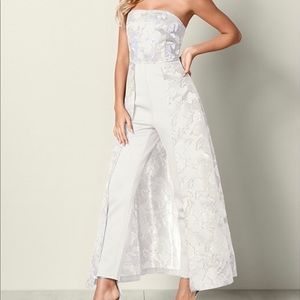 Beautiful White Jumpsuit with Overlay Skirt